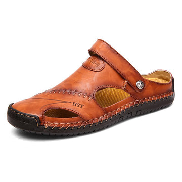 Men Hand Stitching Non Slip Elastic Lace Outdoor Casual Leather Sandals